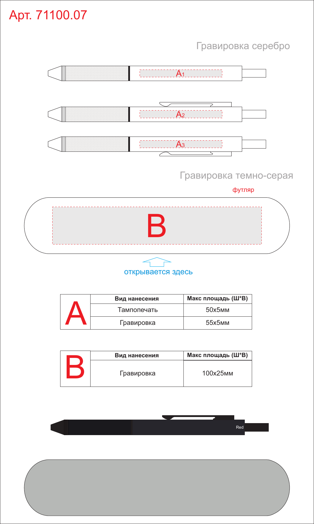 Макет зон брендирования Ручка мультисистемная металлическая «System» в футляре
