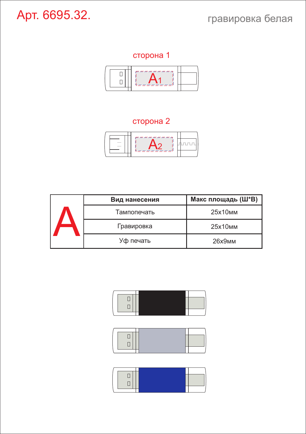 Макет зон брендирования USB 3.0/micro USB/Type-C- флешка на 32 Гб