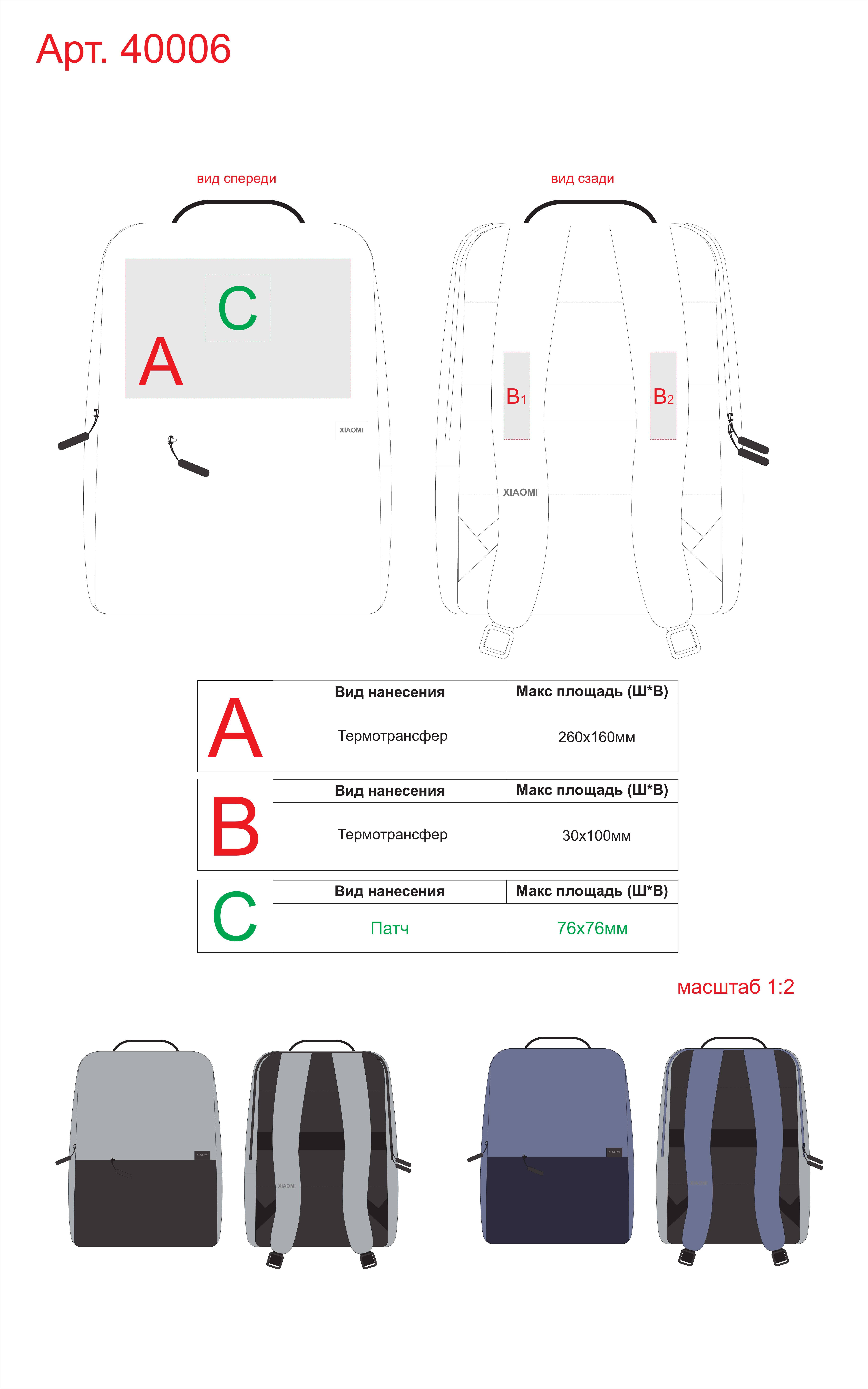 Макет зон брендирования Рюкзак «Commuter Backpack»
