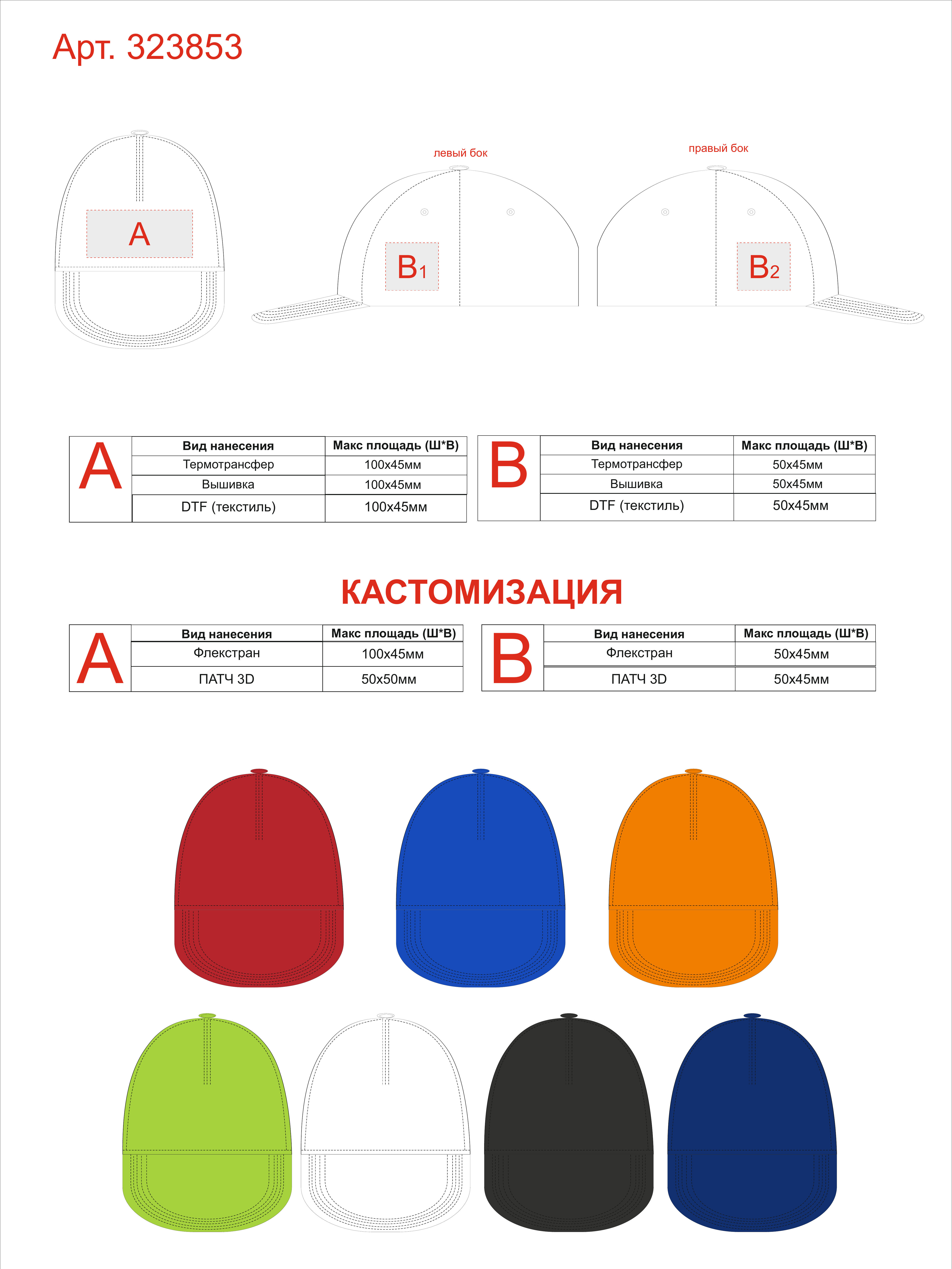 Макет зон брендирования Бейсболка «Mix»