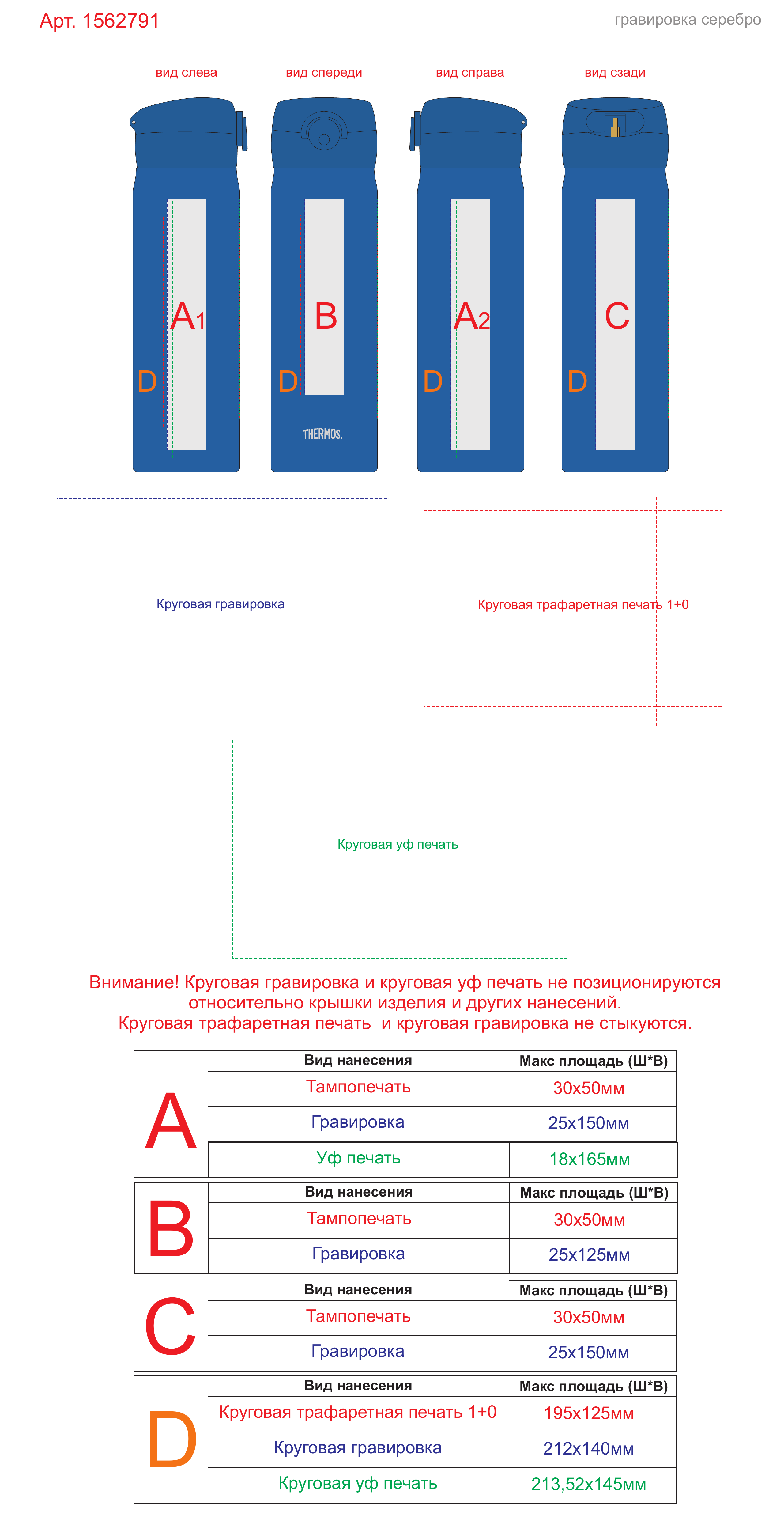 Макет зон брендирования Термос «JNR-603», 600 мл