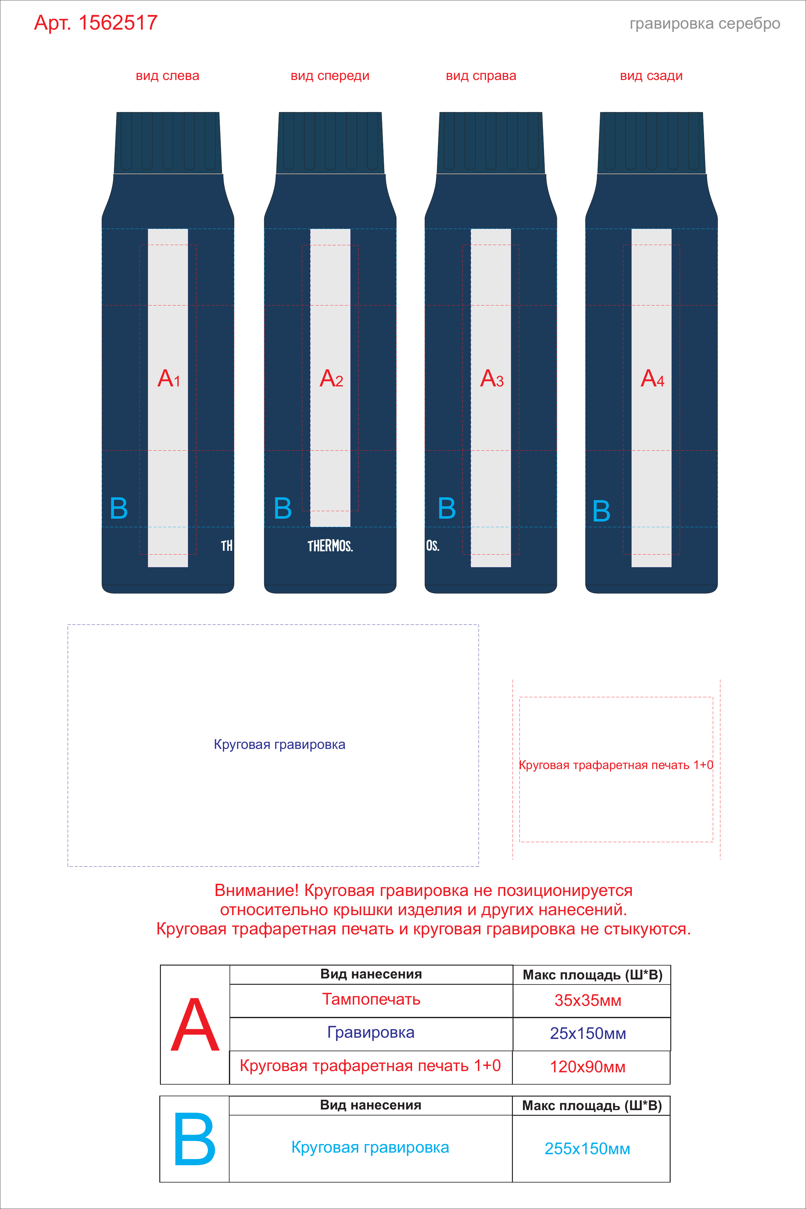 Макет зон брендирования Термос «FJK-1000», 1000 мл