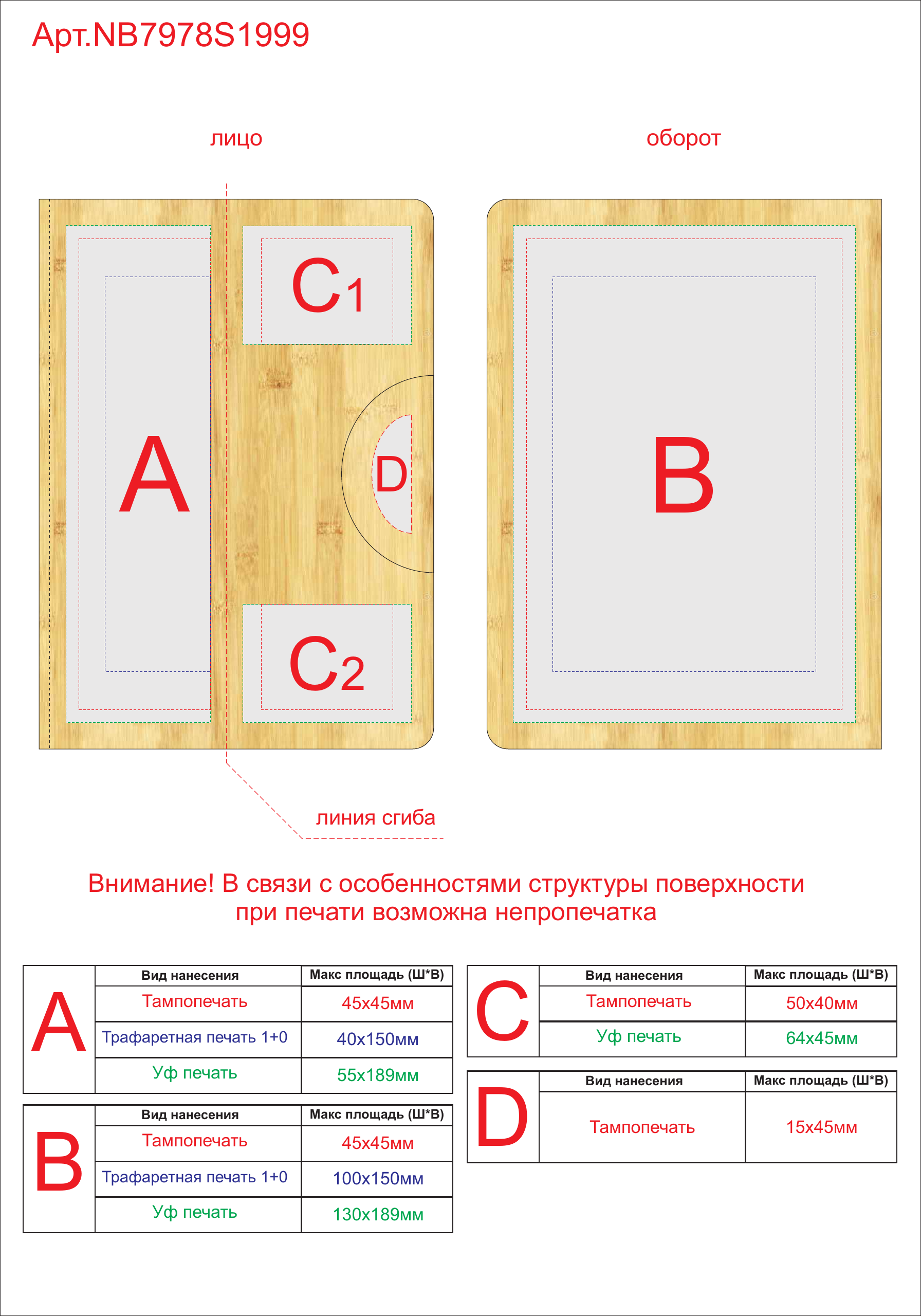 Макет зон брендирования Блокнот А5 LEDO