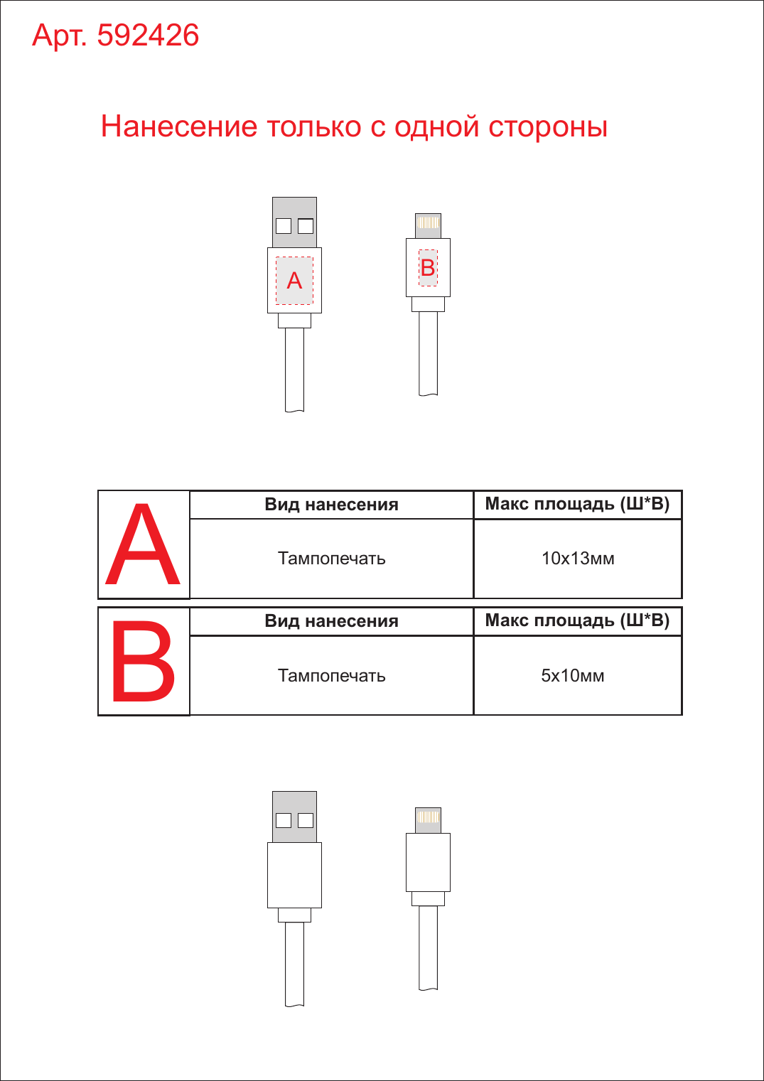 Макет зон брендирования Кабель USB 2.0 A - Lightning