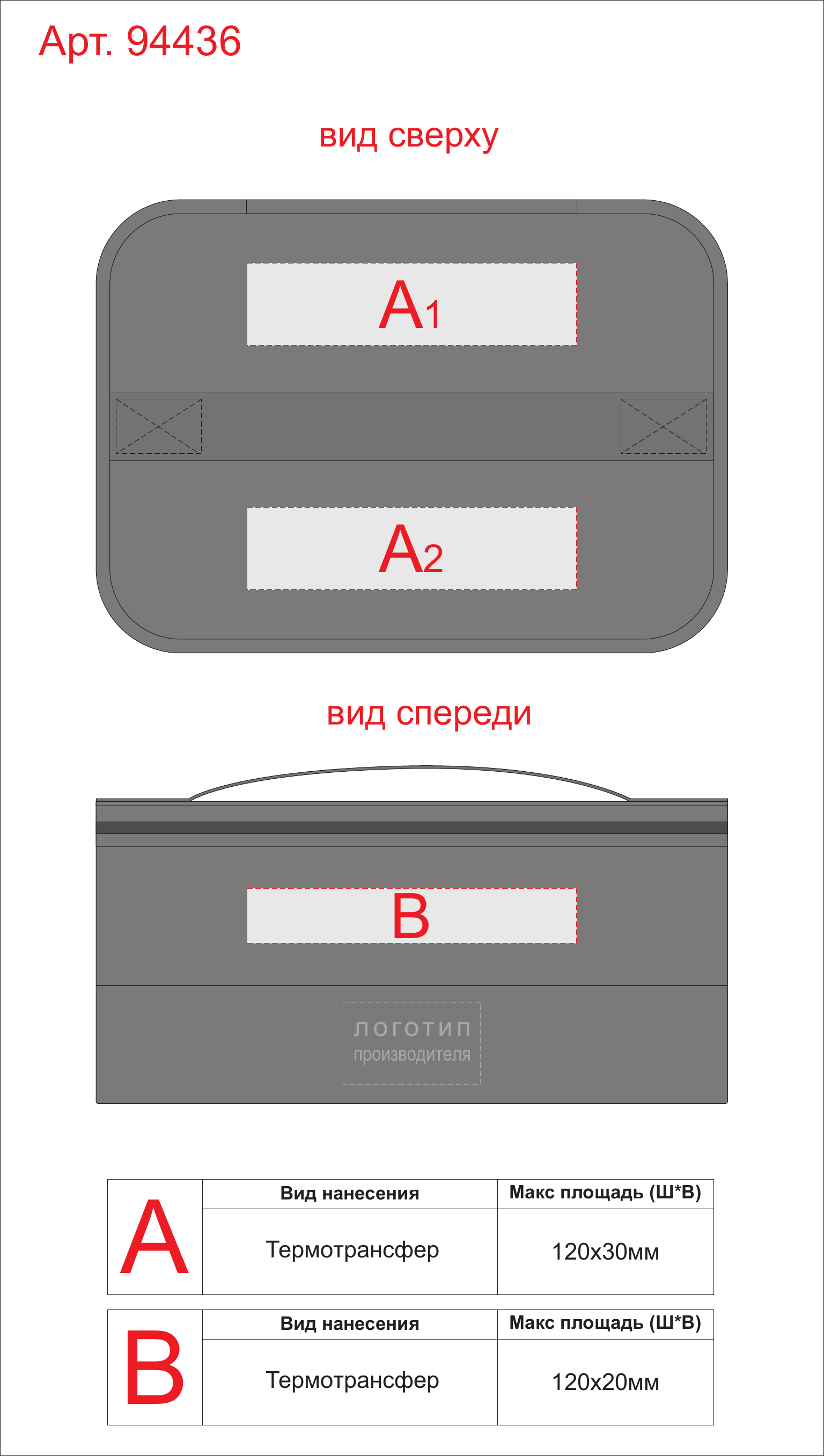 Макет зон брендирования Изотермическая сумка для ланч боксов, 3,5 л