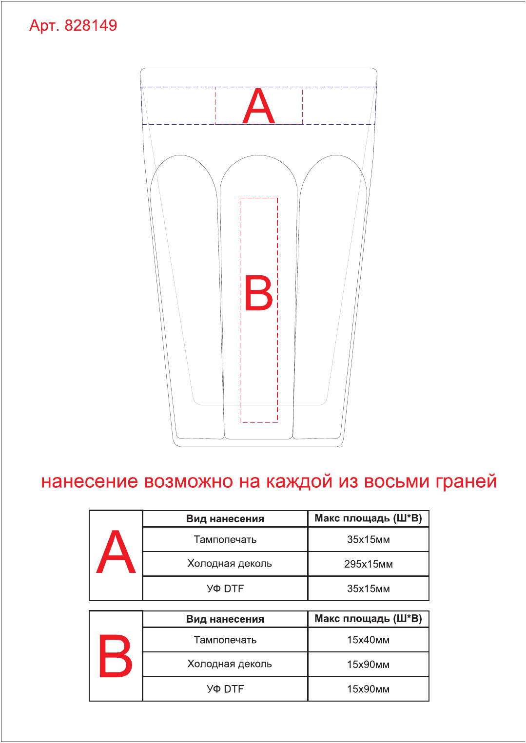 Макет зон брендирования Стакан граненый с двойными стенками «Silva»