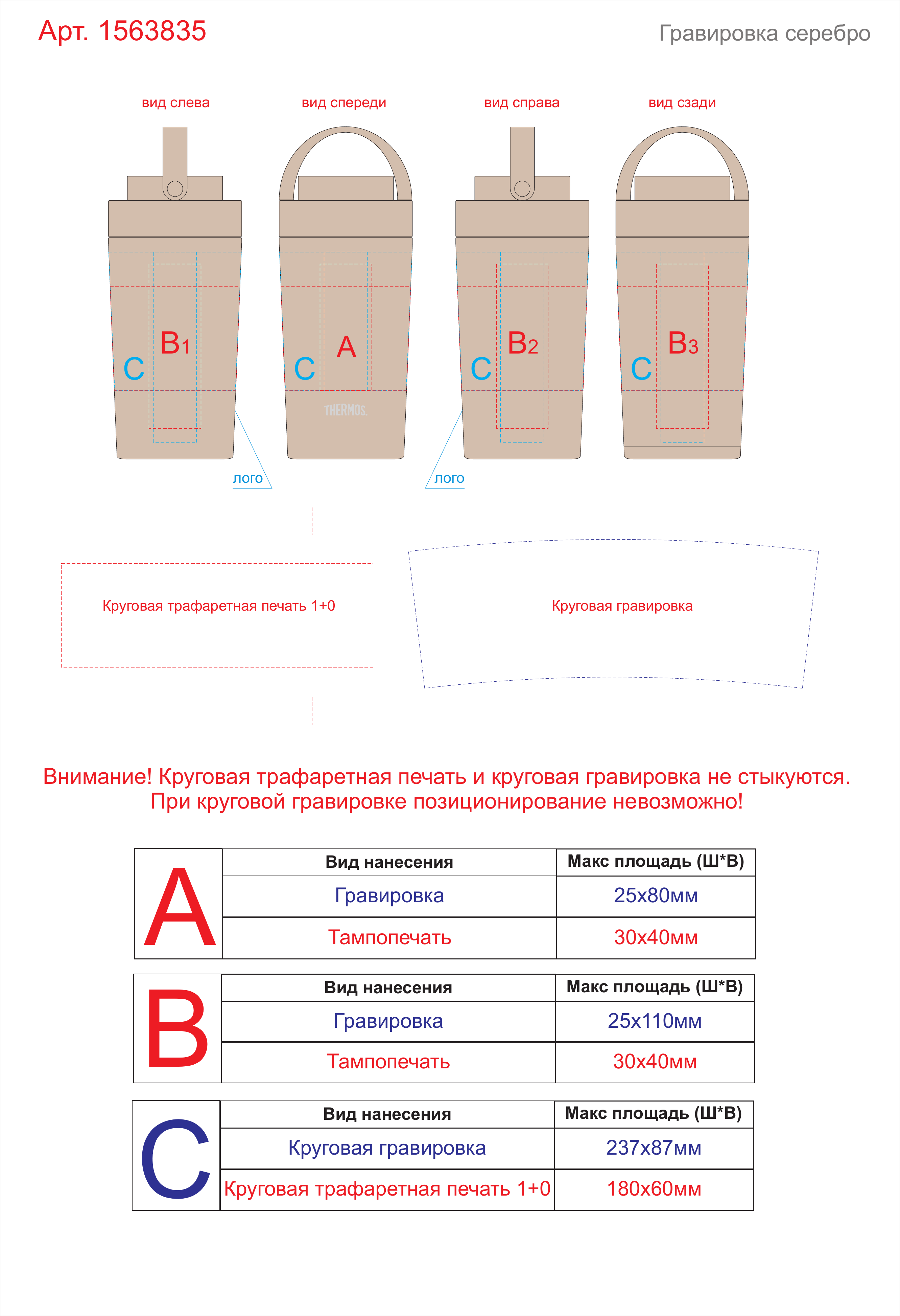 Макет зон брендирования Термокружка «JOV-320 CL», 320 мл