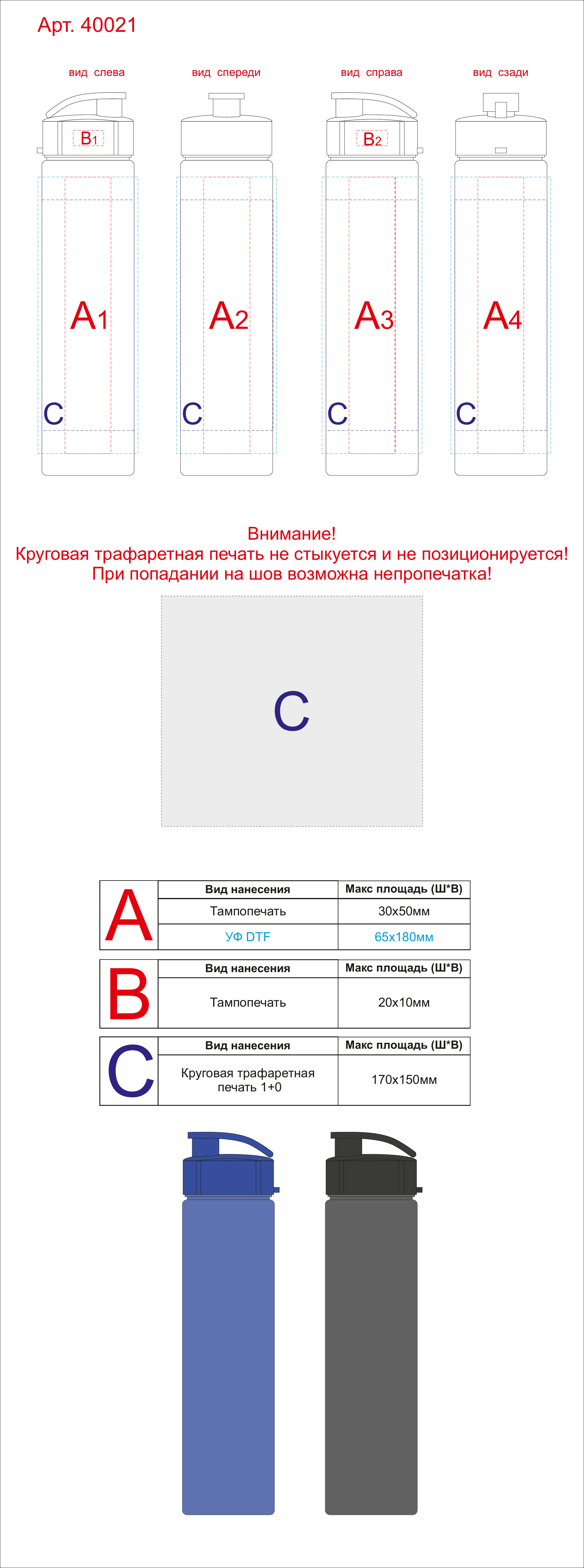 Макет зон брендирования Бутылка для воды «Latch», 500 мл