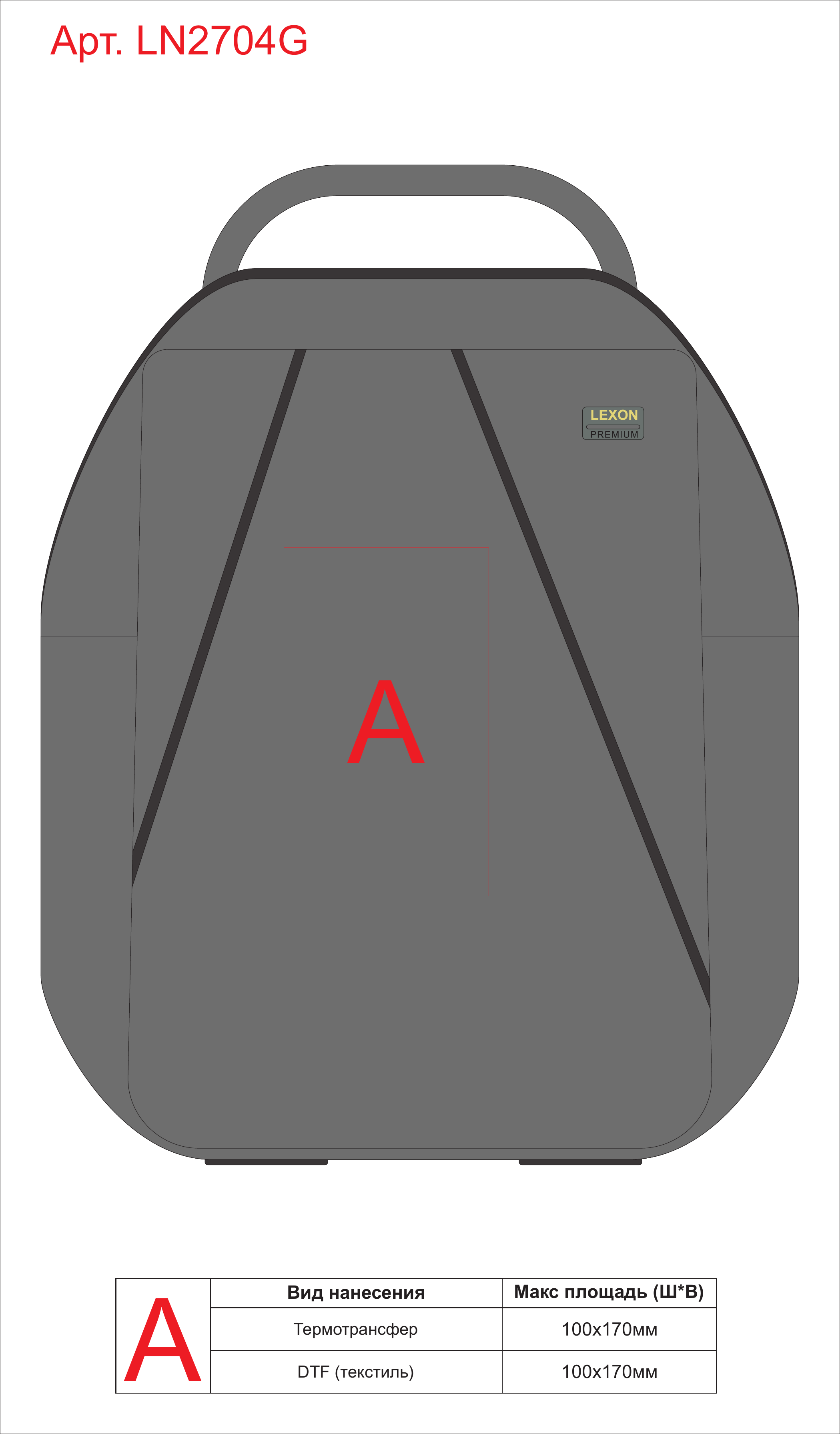 Макет зон брендирования Рюкзак Premium+ Slim