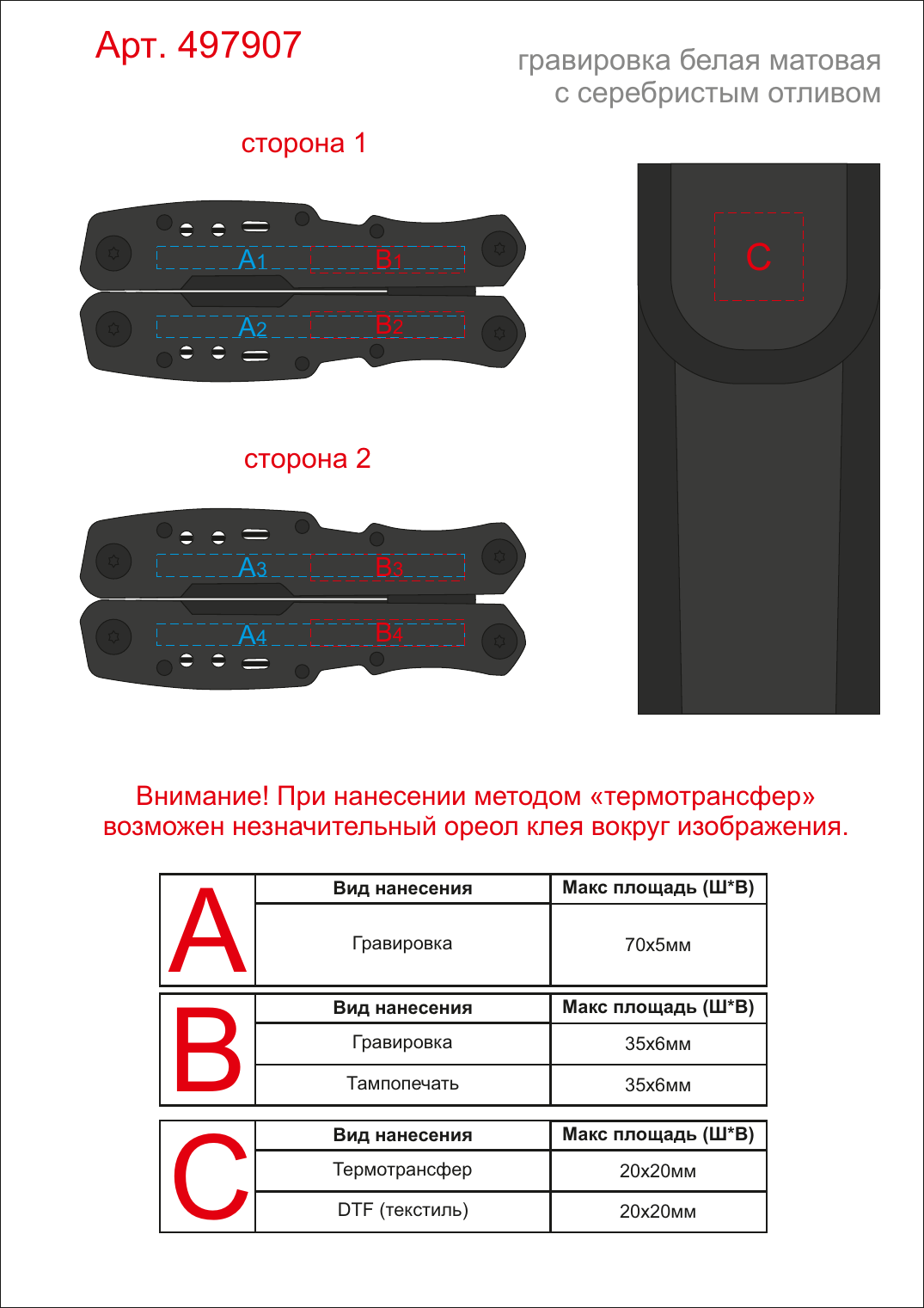 Макет зон брендирования Мультитул-пассатижи 11-в-1 «Кло»