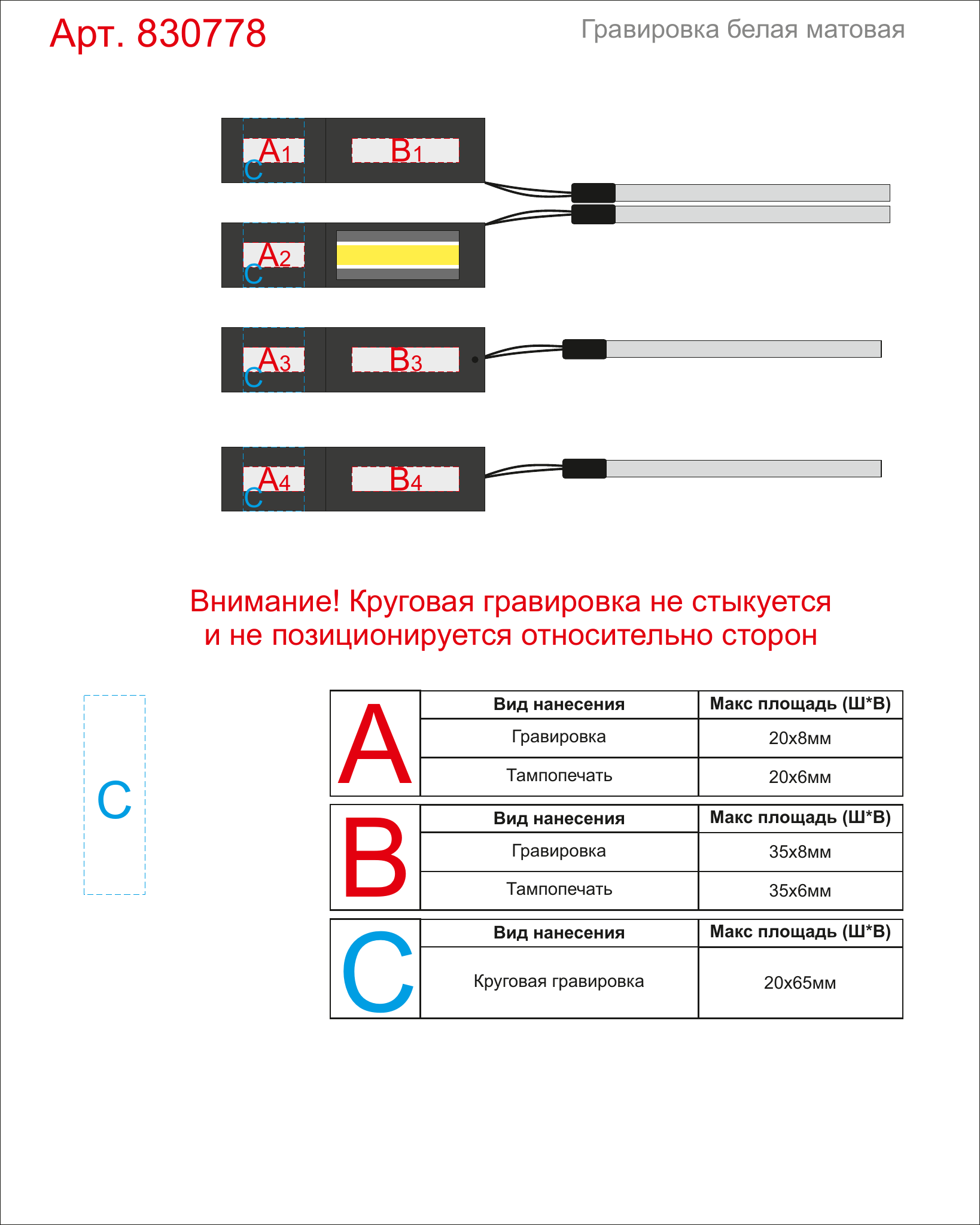 Макет зон брендирования Фонарик аккумуляторный с фокусировкой и боковым светом «Дарт Т», 350+200 Лм