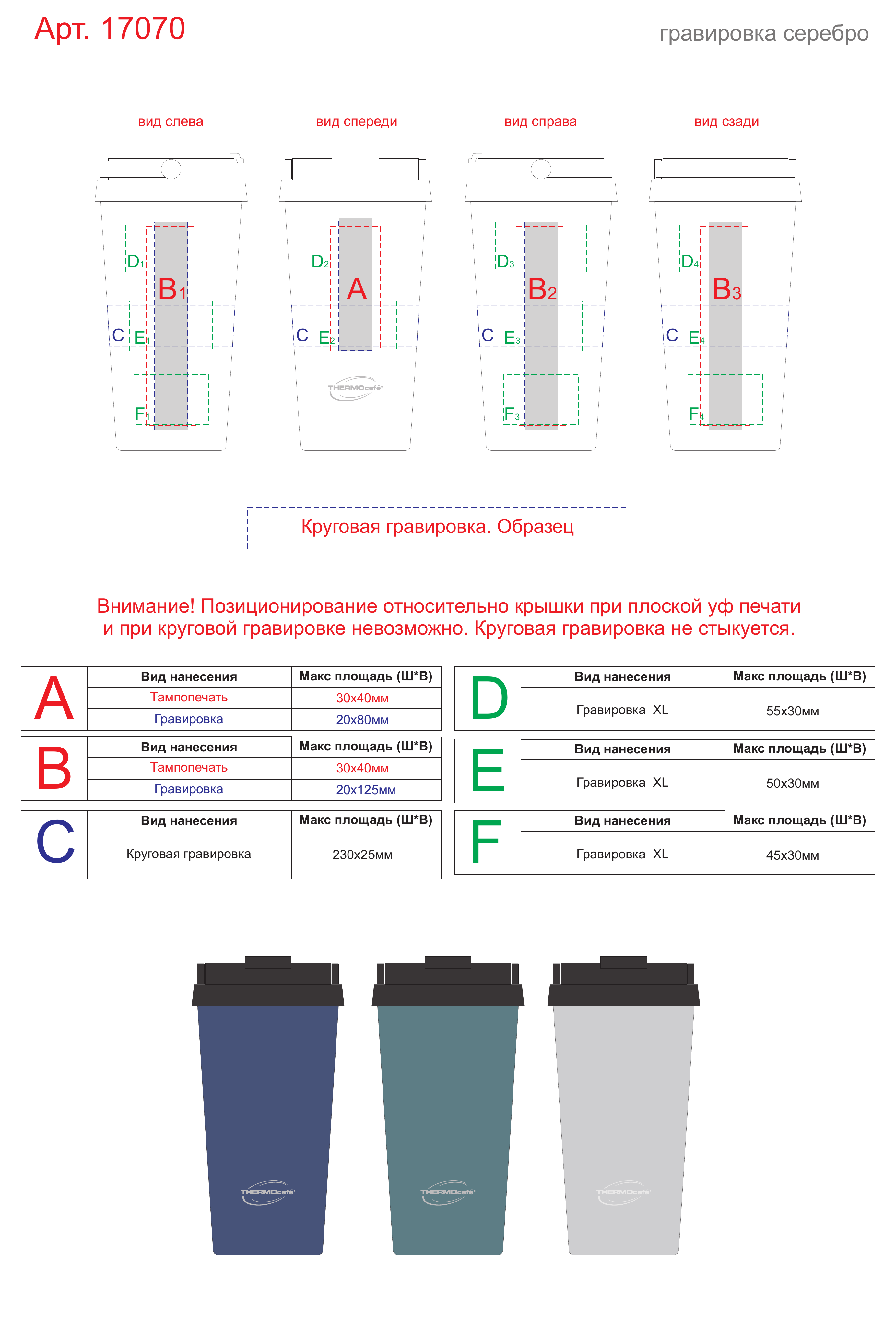 Макет зон брендирования Термокружка THERMOcafe «TCCM-500KA», 500 мл