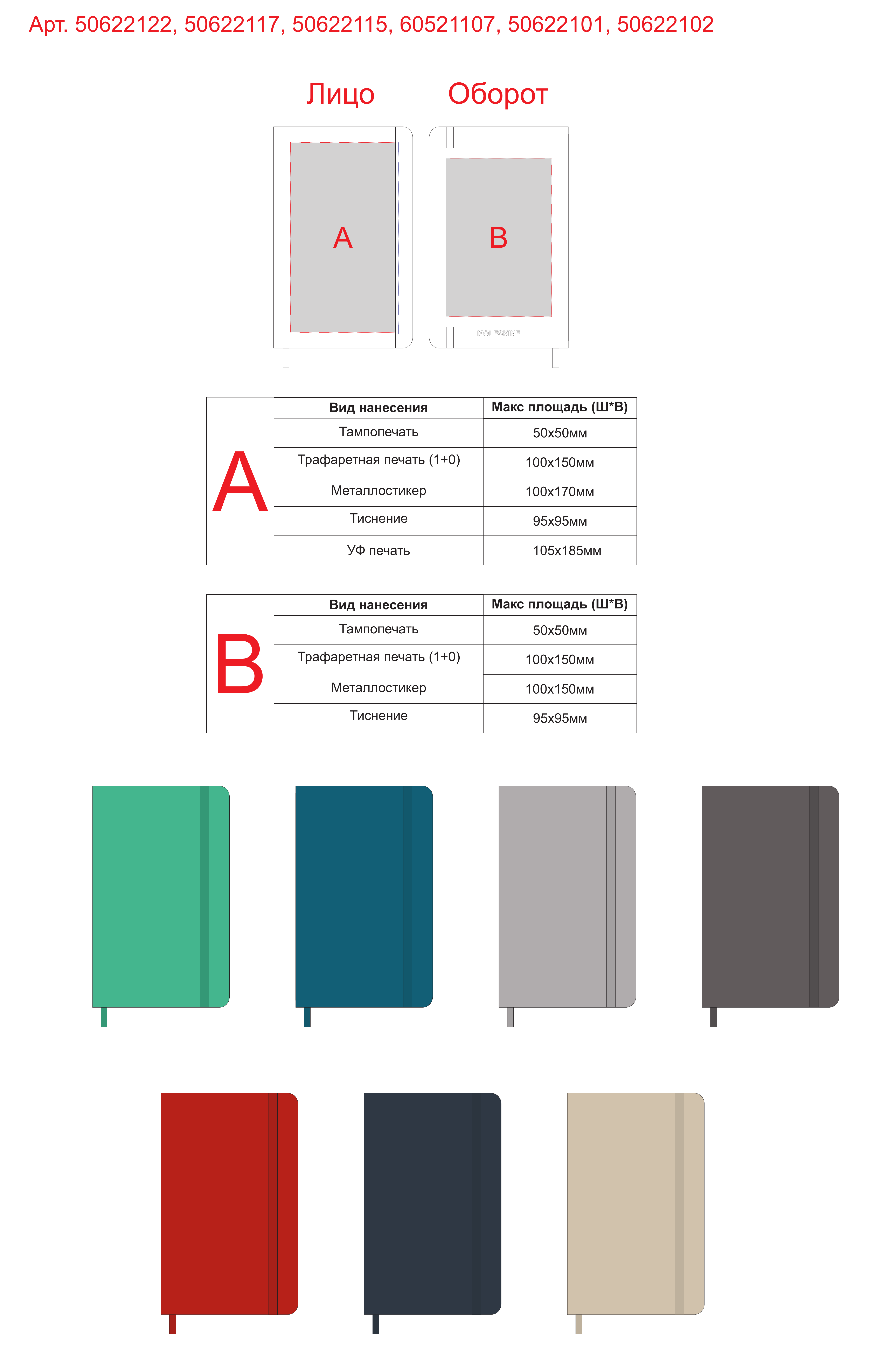 Макет зон брендирования Записная книжка А5 (Large) Classic Soft (в линейку)