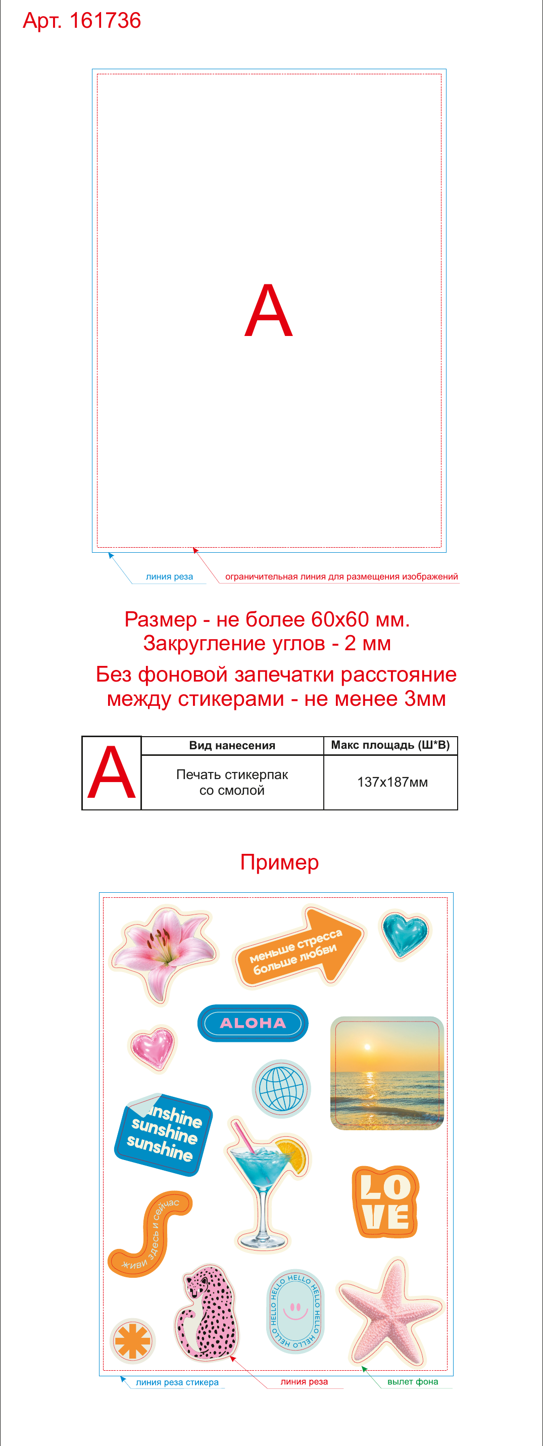 Макет зон брендирования Сет объемных стикеров из эпоксидной смолы А5