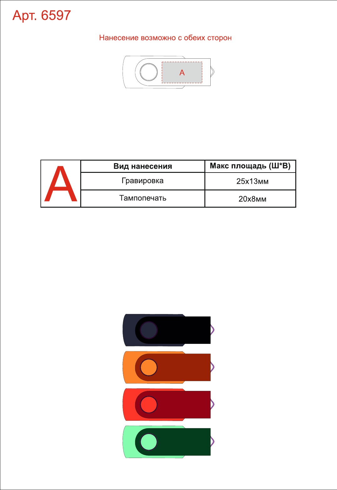 Макет зон брендирования USB 2.0/micro USB/Type-С- флешка на 64 Гб 3-в-1 с поворотным механизмом