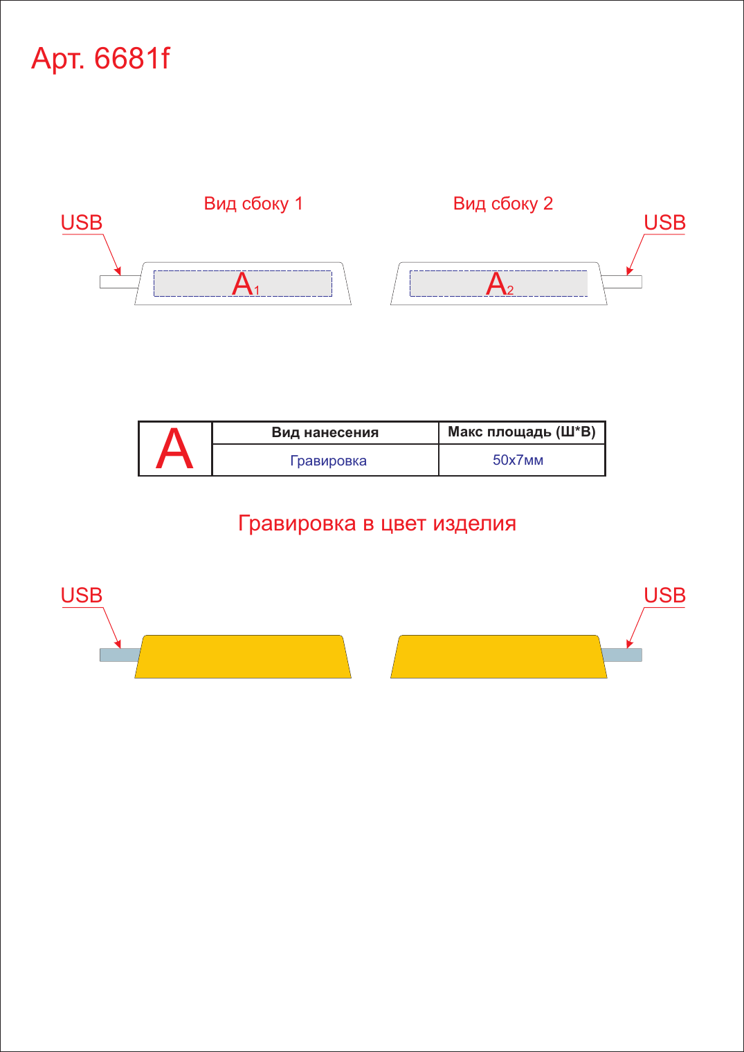 Макет зон брендирования USB 3.0- флешка на 32 Гб в виде слитка золота
