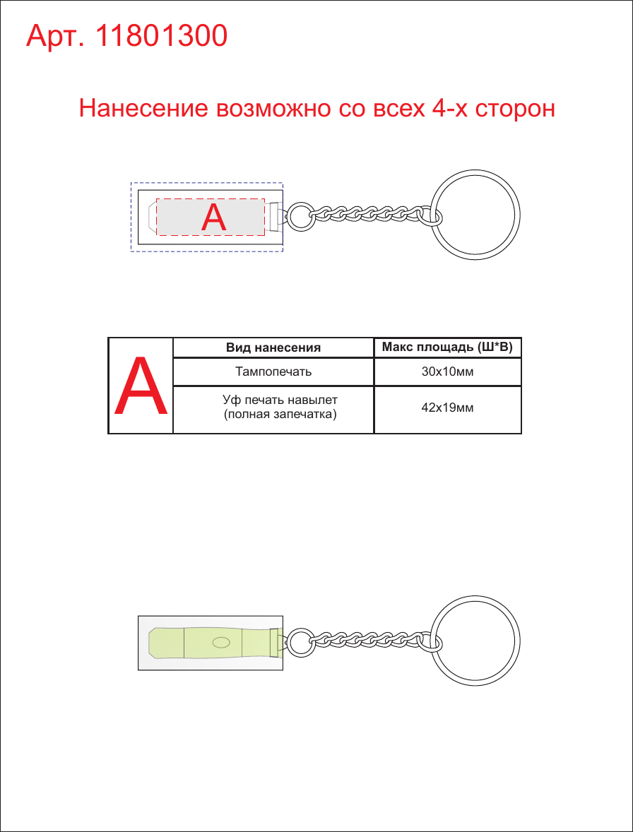 Макет зон брендирования Брелок Leveler с уровнем
