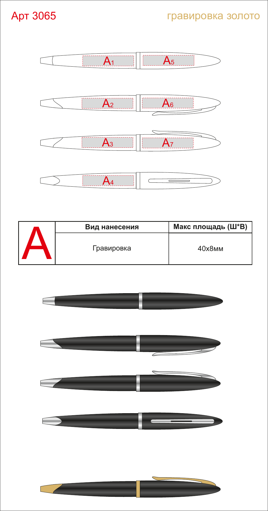 Макет зон брендирования Ручка шариковая Carene