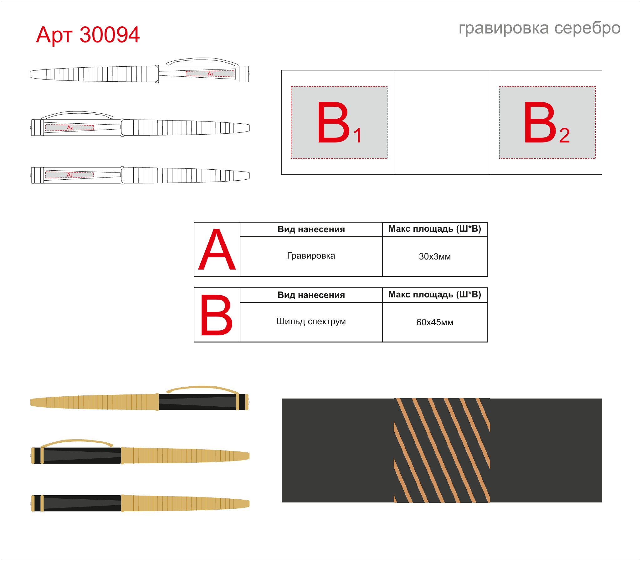 Макет зон брендирования Ручка шариковая