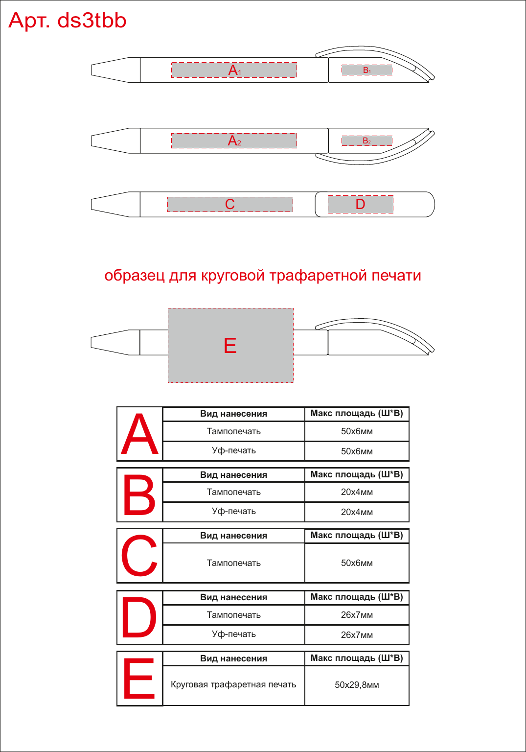 Макет зон брендирования Ручка пластиковая шариковая Prodir DS3 TBB Eco