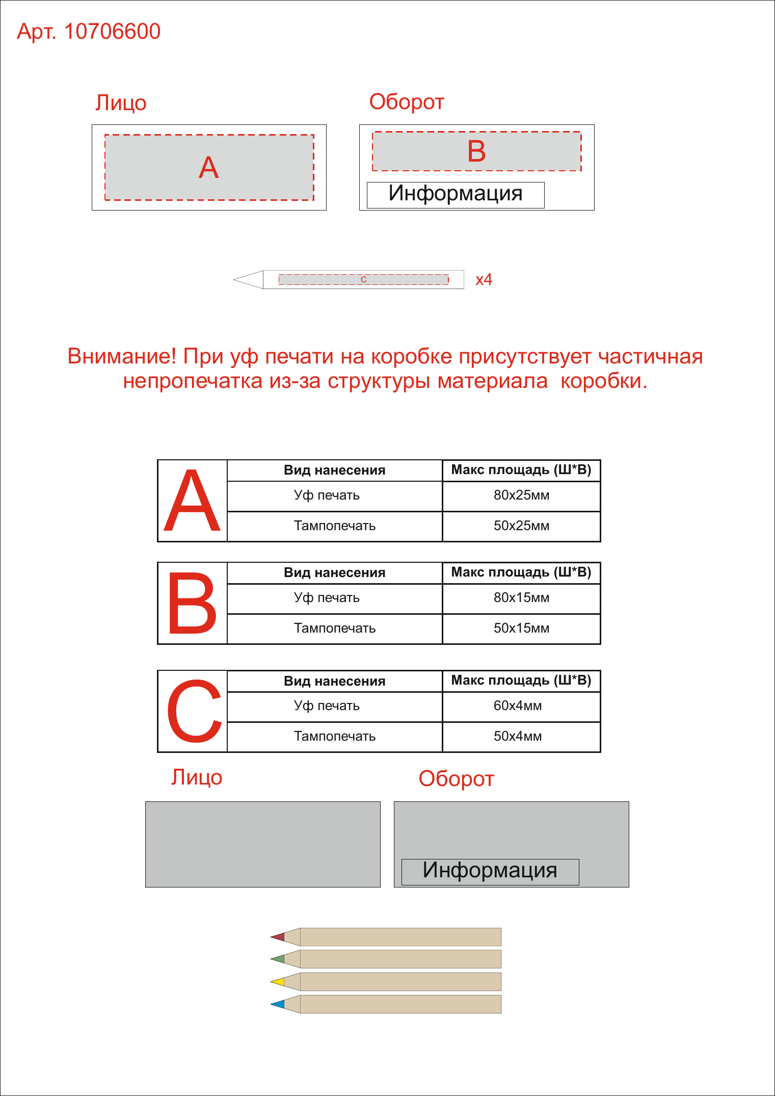 Макет зон брендирования Набор карандашей