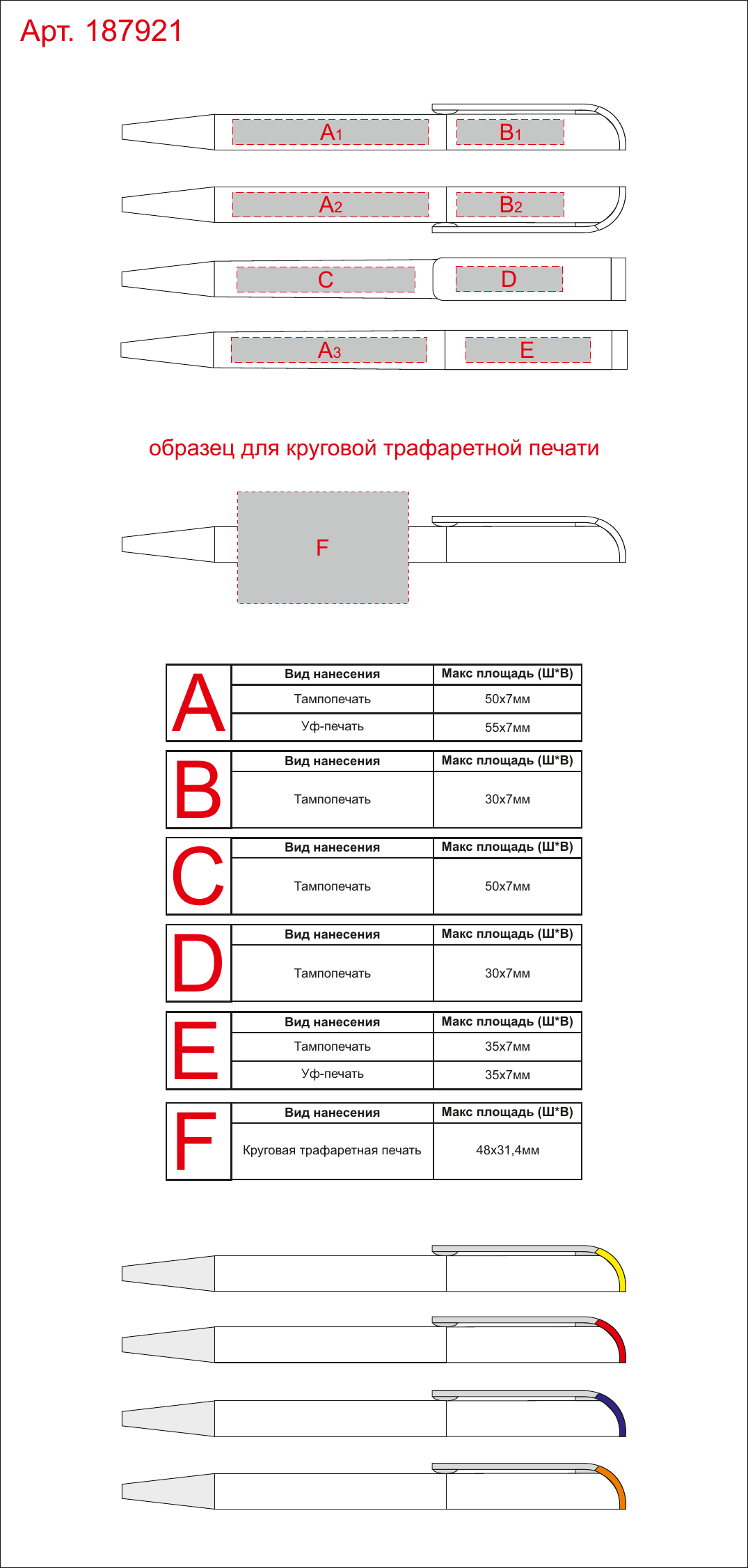 Макет зон брендирования Ручка пластиковая шариковая «Effect SI»