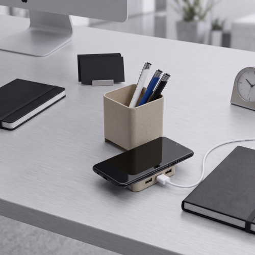 Настольный органайзер Cubic с функциями USB-хаба и беспроводной зарядки