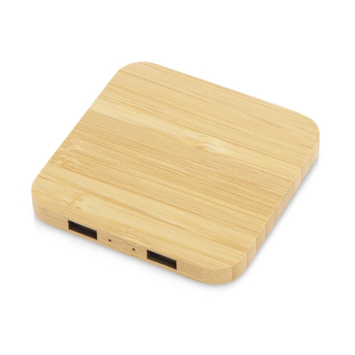 USB-хаб с беспроводной зарядкой из бамбука «Plato», 5 Вт
