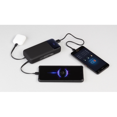 Зарядное (22.5W) устройство "Top Grade SOFTTOUCH" 20000 mAh с подсветкой логотипа, встроенными кабелями и цифровым индикатором заряда