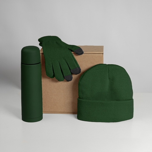 Набор подарочный GET WARM: перчатки, шапка, термос; красный — вариант цвета