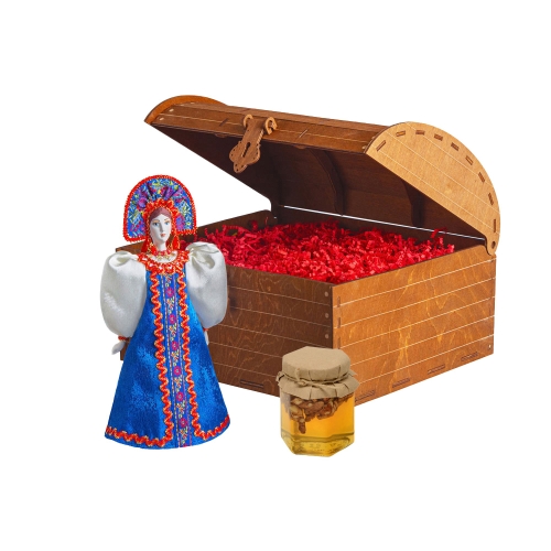 Подарочный набор: кукла фарфоровая, мёд с гецким орехом — вариант цвета