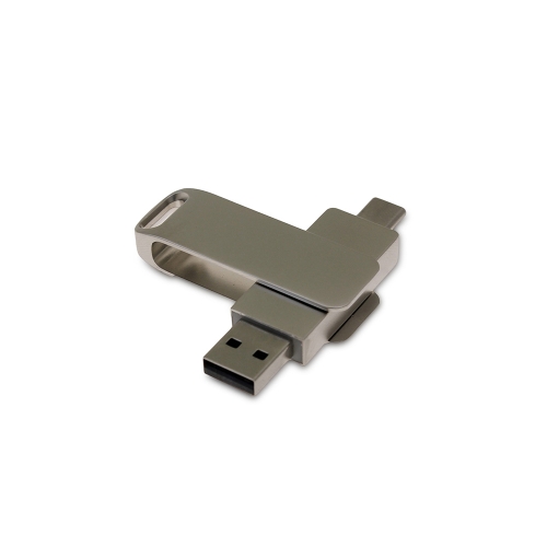 USB 2.0- флешка на 16 Гб с поворотным механизмом и дополнительным разъемом Type-C