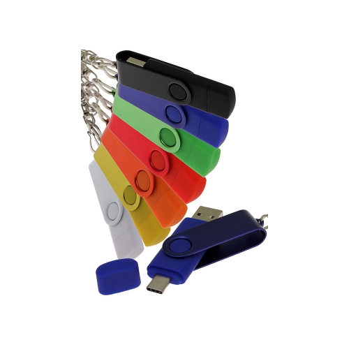 USB 2.0- флешка на 64 Гб с поворотным механизмом и дополнительным разъемом Type-C