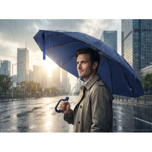 Зонт обратного сложения inLoop с ручкой-карабином, темно-синий