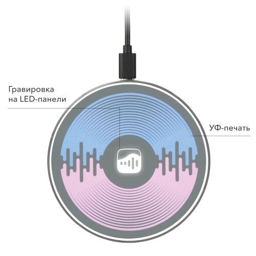 Беспроводное зарядное устройство с подсветкой 15W Аурис (Auris), серое