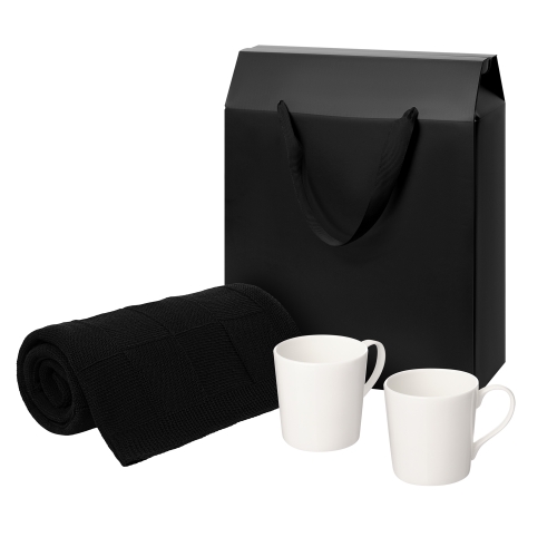 Подарочный набор Сиена (Siena), Селла (Cella), синий в коробке-пакете (две фарфоровых кружки, плед) — вариант цвета