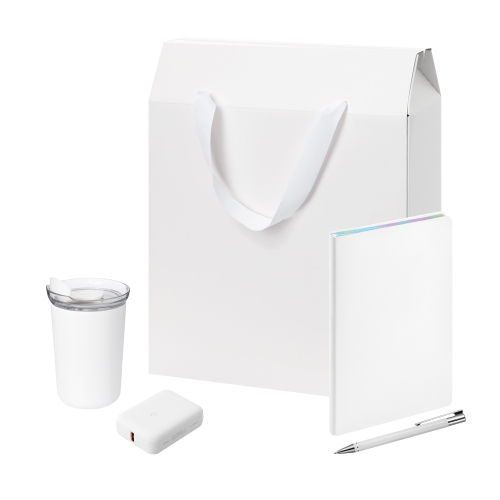 Подарочный набор Велком Пак (Welcome Pack), белый (термокружка, ежедневник, ручка, ЗУ, коробка-пакет)