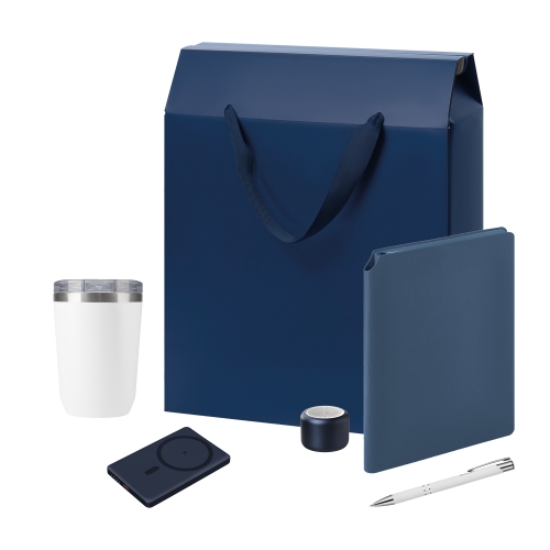 Подарочный набор Велком Пак Премиум (Welcome Pack Premium), серебряный (термокружка, колонка, ежедневник, ручка, ЗУ, коробка-пакет) — вариант цвета