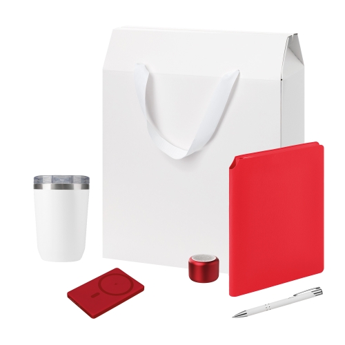 Подарочный набор Велком Пак Премиум (Welcome Pack Premium), серебряный (термокружка, колонка, ежедневник, ручка, ЗУ, коробка-пакет) — вариант цвета