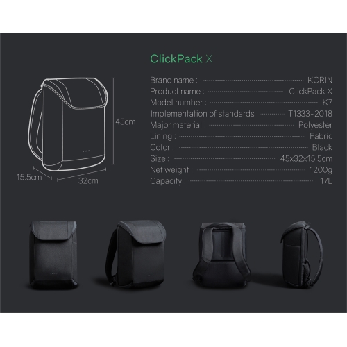 Рюкзак KORIN ClickPack X 45х32х15,5 см, с клапаном, черный