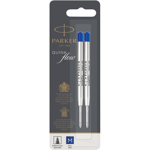 Parker Стержени для шариковой ручки Quink Flow (2шт), M, синий (в блистере)