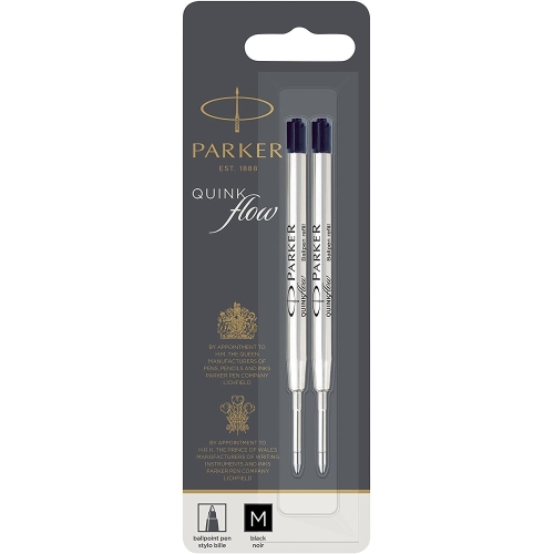 Parker Стержени для шариковой ручки Quink Flow (2шт), M, черный (в блистере)