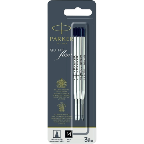 Parker Стержень для шариковой ручки Quink Flow (3шт), M, черный (в блистере)