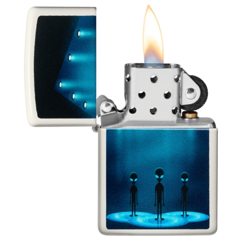 Зажигалка Zippo Aliens Design с покрытием Glow In The Dar, латунь/сталь, белая, матовая, 38x13x57 мм