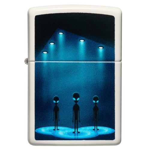Зажигалка Zippo Aliens Design с покрытием Glow In The Dar, латунь/сталь, белая, матовая, 38x13x57 мм