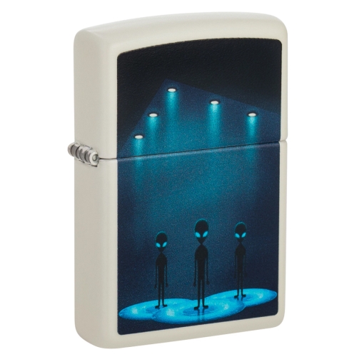 Зажигалка Zippo Aliens Design с покрытием Glow In The Dar, латунь/сталь, белая, матовая, 38x13x57 мм