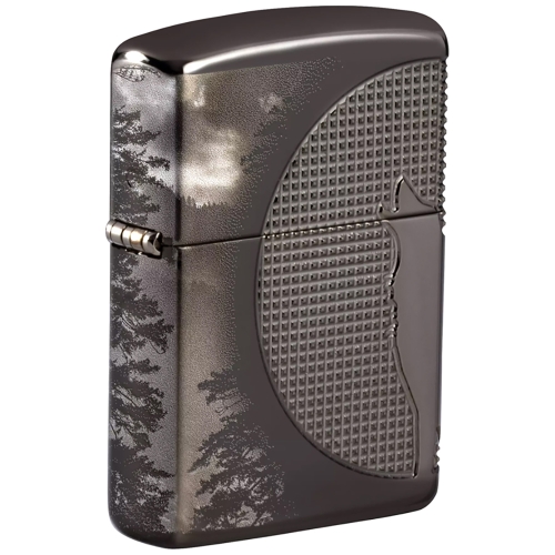 Зажигалка Zippo Armor Wolf с покрытием High Polish Black Ice, чёрная, 38x13x57 мм
