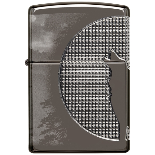 Зажигалка Zippo Armor Wolf с покрытием High Polish Black Ice, чёрная, 38x13x57 мм