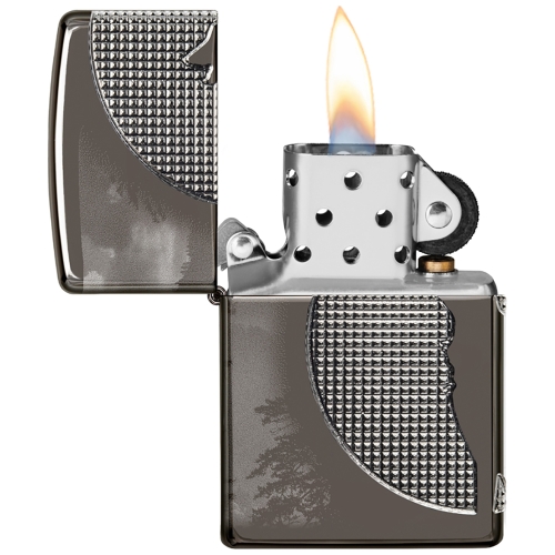 Зажигалка Zippo Armor Wolf с покрытием High Polish Black Ice, чёрная, 38x13x57 мм