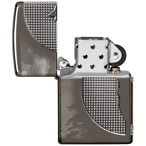 Зажигалка Zippo Armor Wolf с покрытием High Polish Black Ice, чёрная, 38x13x57 мм
